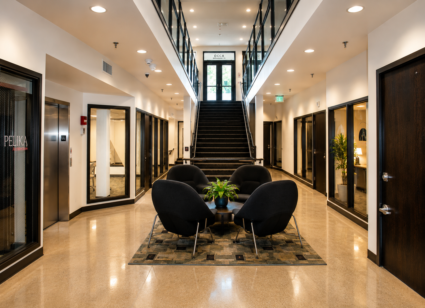 Kress Building lobby and lower atrium — available office space for lease in downtown Tacoma